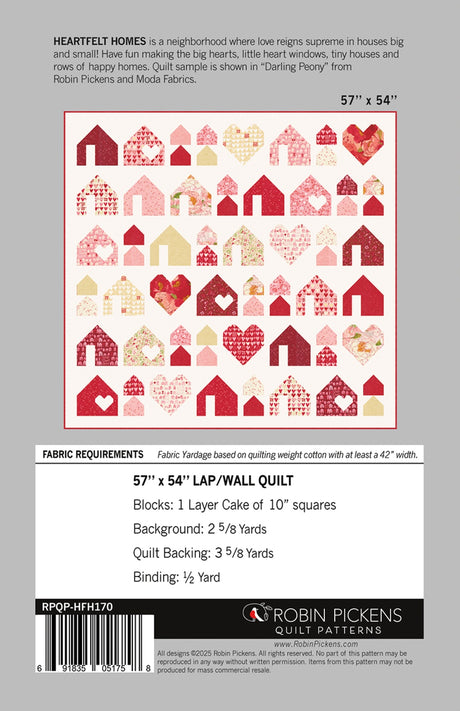 Back of the Heartfelt Homes Quilt Pattern by Robin Pickens Inc