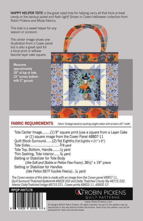 Back of Happy Helper Tote - Robin Pickens Inc - 18" x 15" x 2"