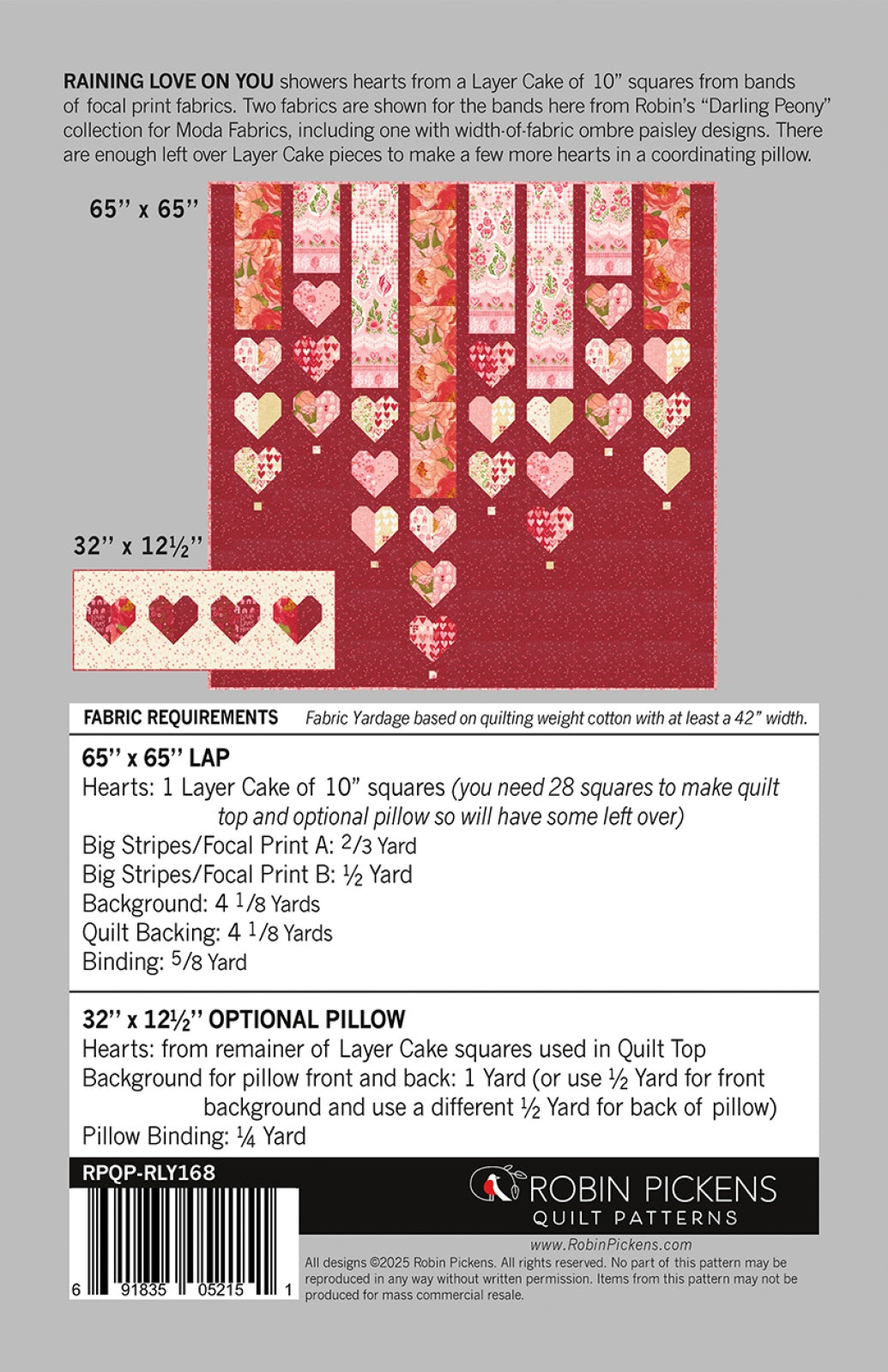 Back of the Raining Love On You Quilt Pattern by Robin Pickens Inc