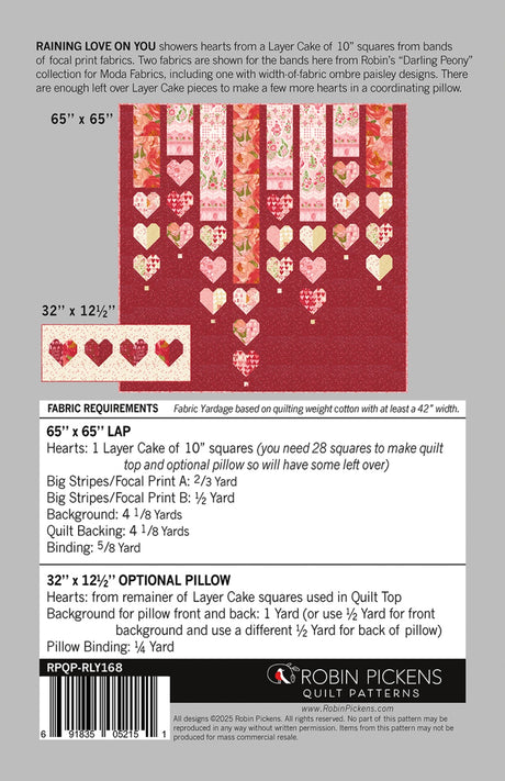 Back of the Raining Love On You Quilt Pattern by Robin Pickens Inc
