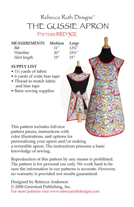 Back of the "Gussie" Apron Pattern by Rebecca Ruth Designs