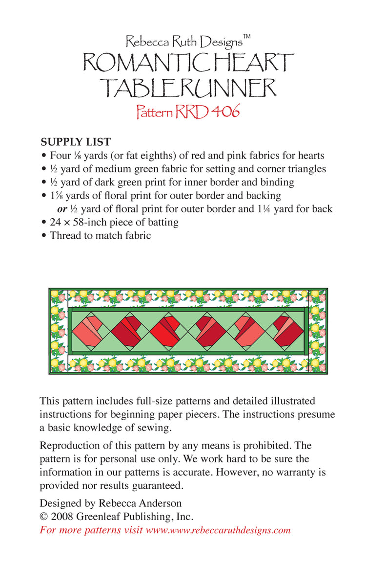Romantic Heart Table Runner by Rebecca Ruth Designs