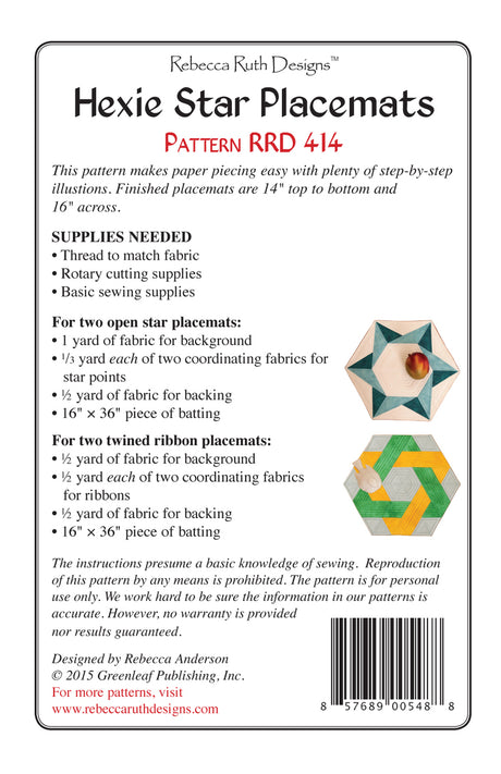 Back of the Hexie Star Placemats by Rebecca Ruth Designs