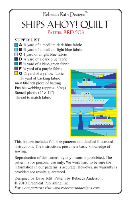 Back of the Ships Ahoy! Quilt Pattern by Rebecca Ruth Designs