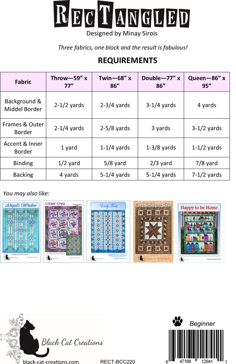 Back of the Rectangled Downloadable Pattern by Black Cat Creations