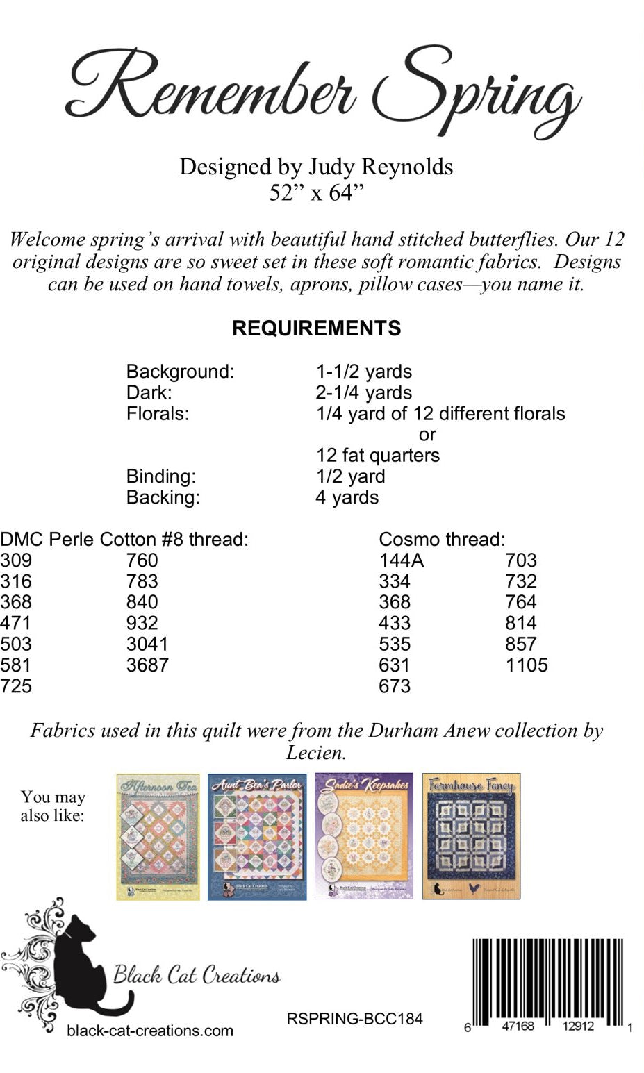 Back of the Remember Spring Downloadable Pattern by Black Cat Creations