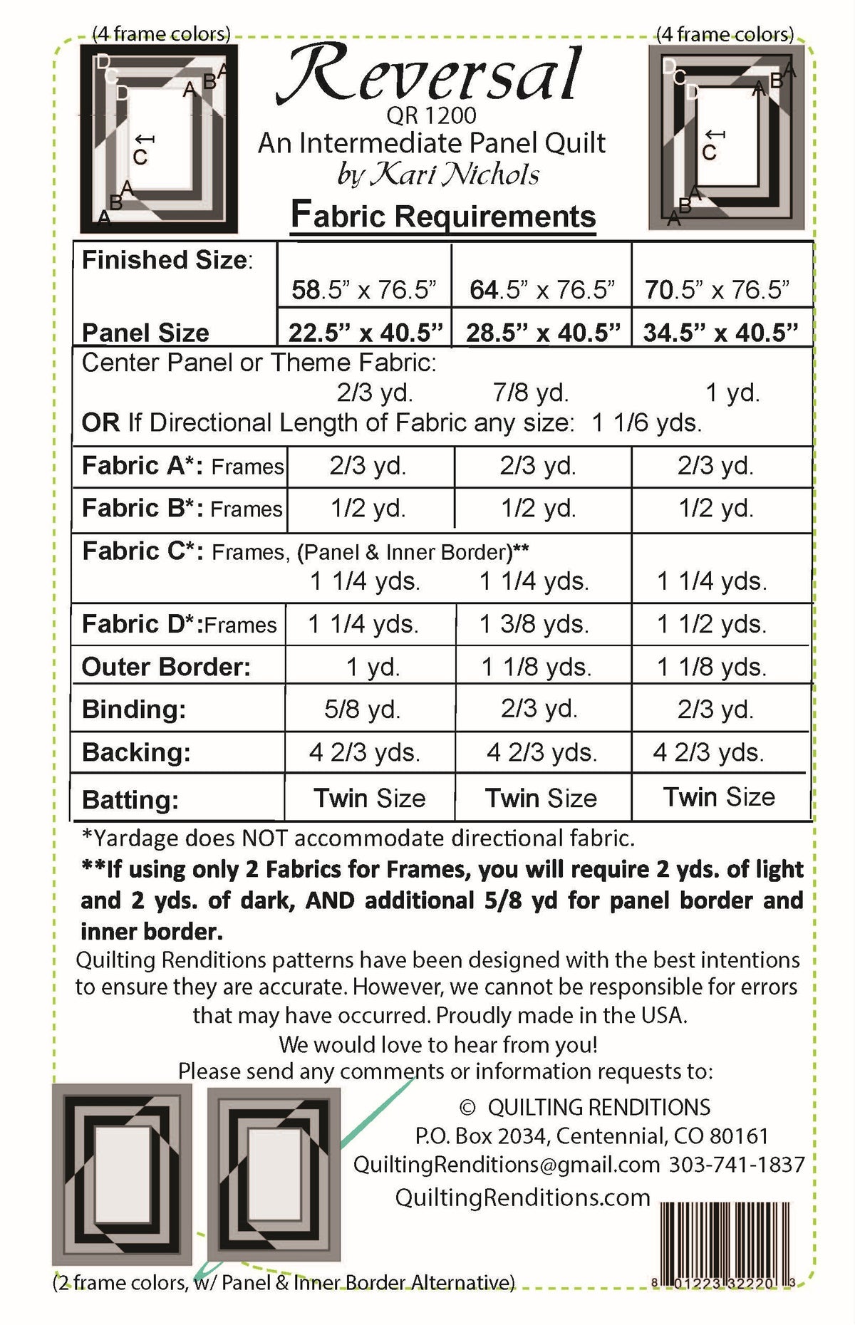 Back of the Reversal Pattern by Quilting Renditions