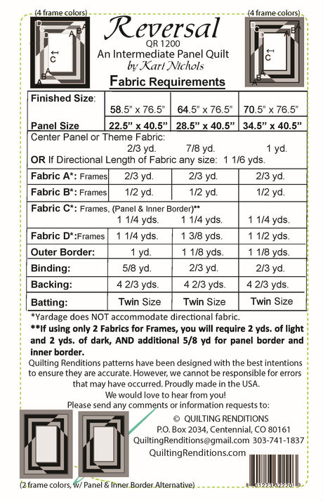 Back of the Reversal Pattern by Quilting Renditions