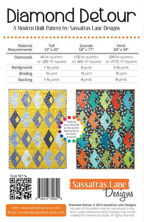 Back of the Diamond Detour Quilt Pattern by Sassafras Lane Designs