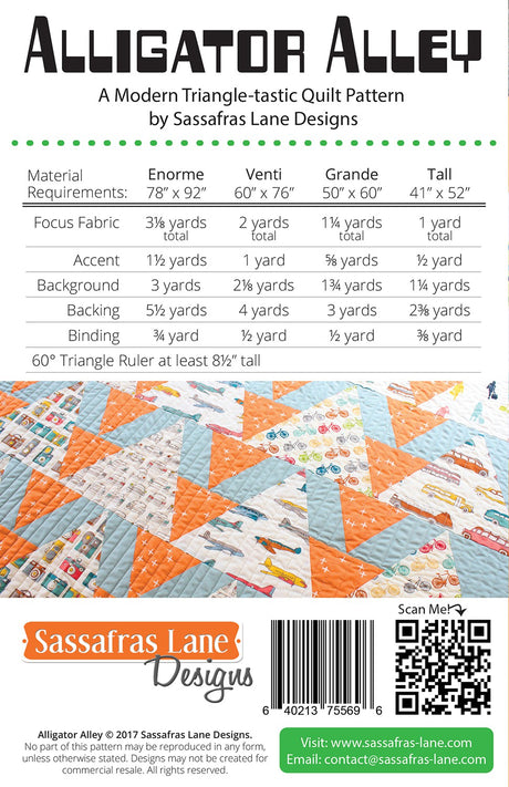 Back of the Alligator Alley Quilt Pattern by Sassafras Lane Designs