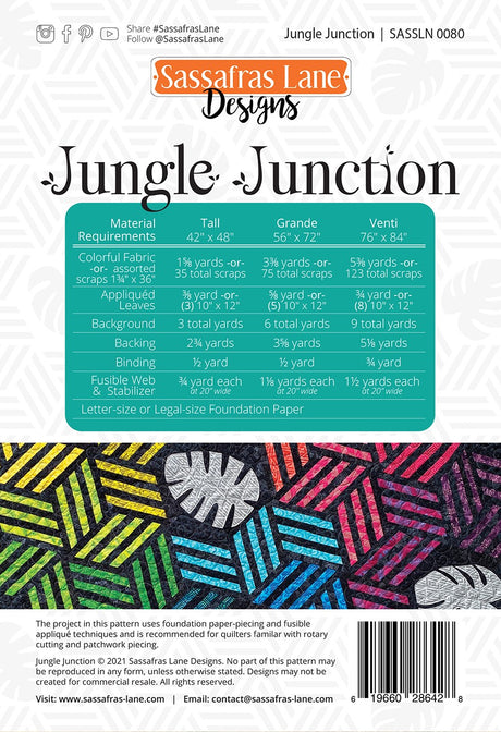 Back of the Jungle Junction Quilt Pattern by Sassafras Lane Designs