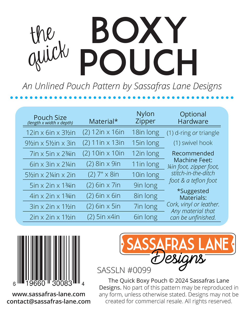 Back of the The Quick Boxy Pouch Pattern by Sassafras Lane Designs