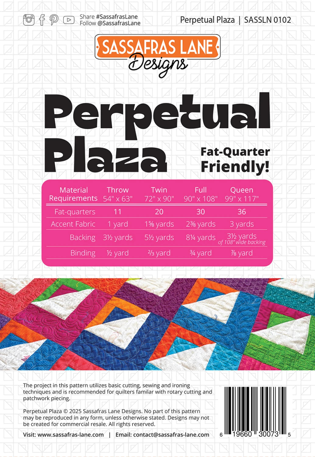 Back of the Perpetual Plaza Quilt Pattern by Sassafras Lane Designs