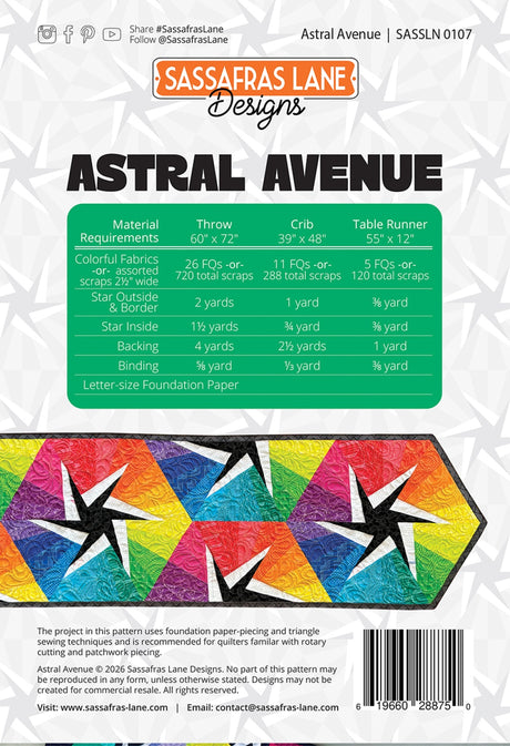 Back of the Astral Avenue Quilt Pattern by Sassafras Lane Designs