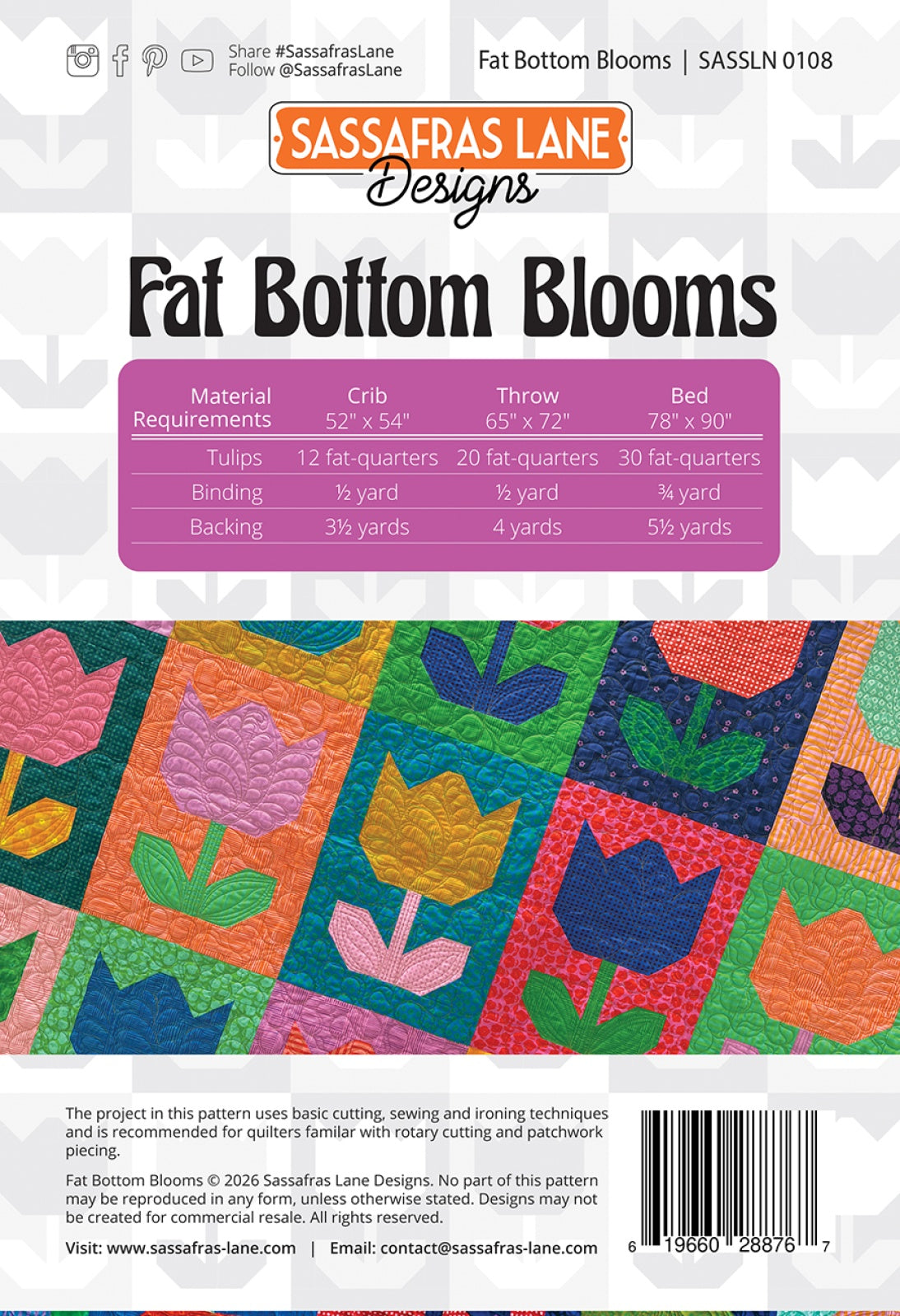 Back of the Fat Bottom Blooms Quilt Pattern by Sassafras Lane Designs