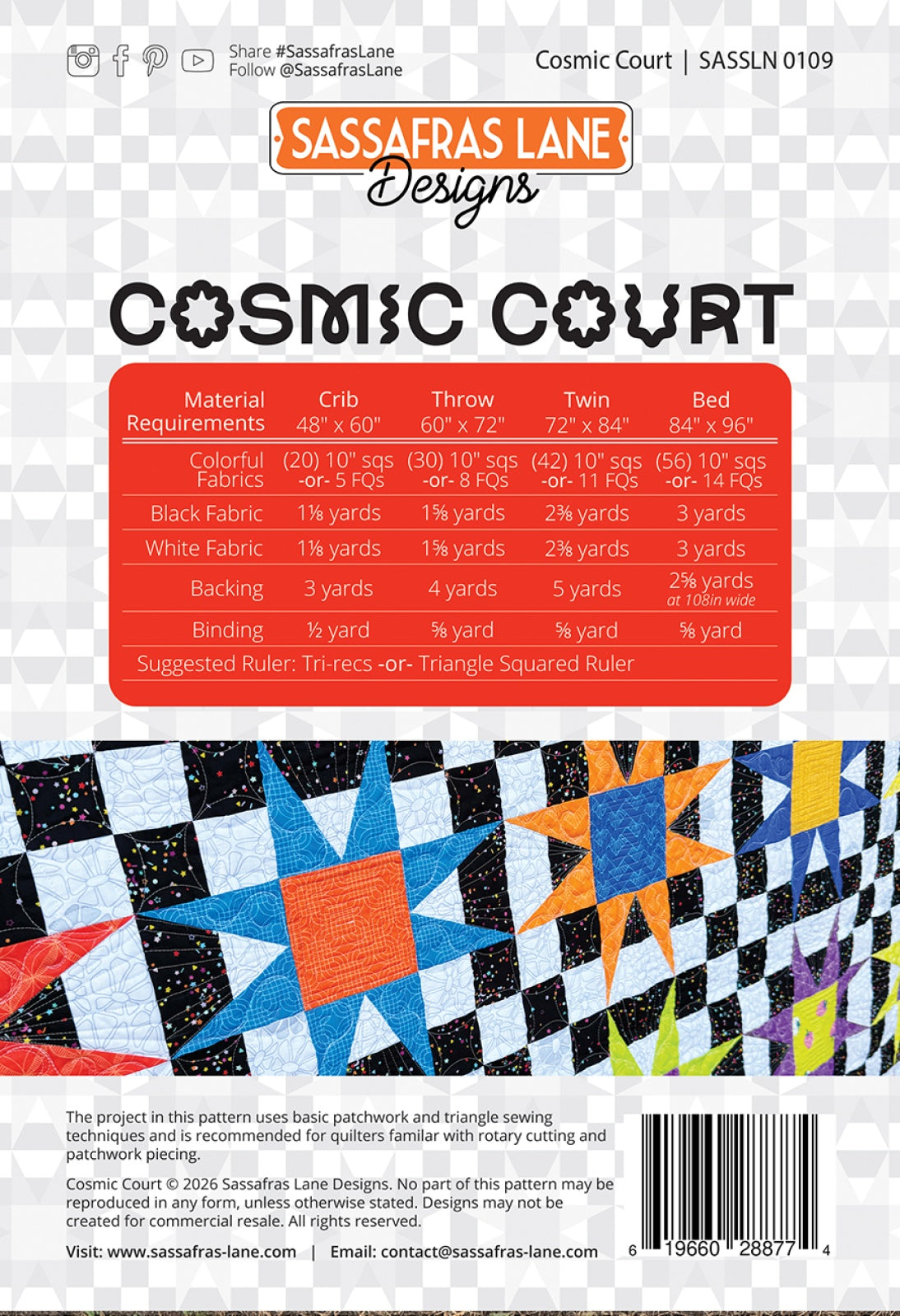 Back of the Cosmic Court Quilt Pattern by Sassafras Lane Designs