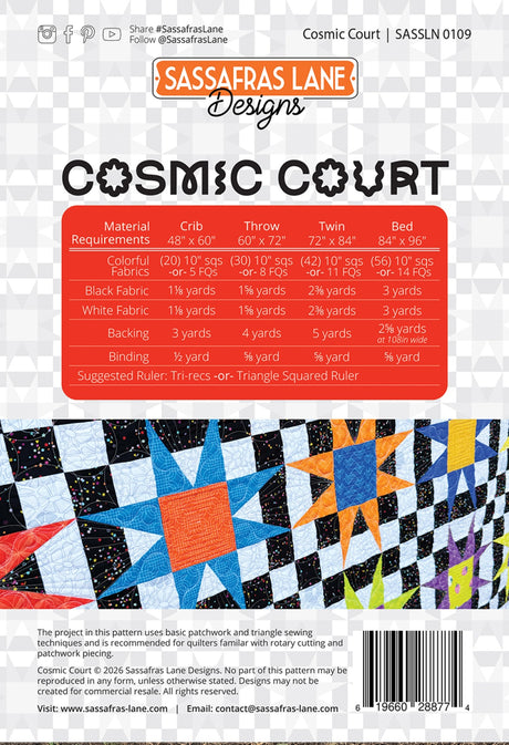 Back of Cosmic Court Quilt Pattern - Sassafras Lane Designs