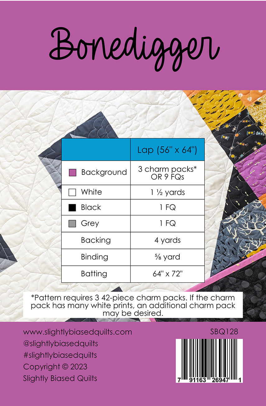 Back of the Bonedigger Quilt Pattern by Slightly Biased Quilts