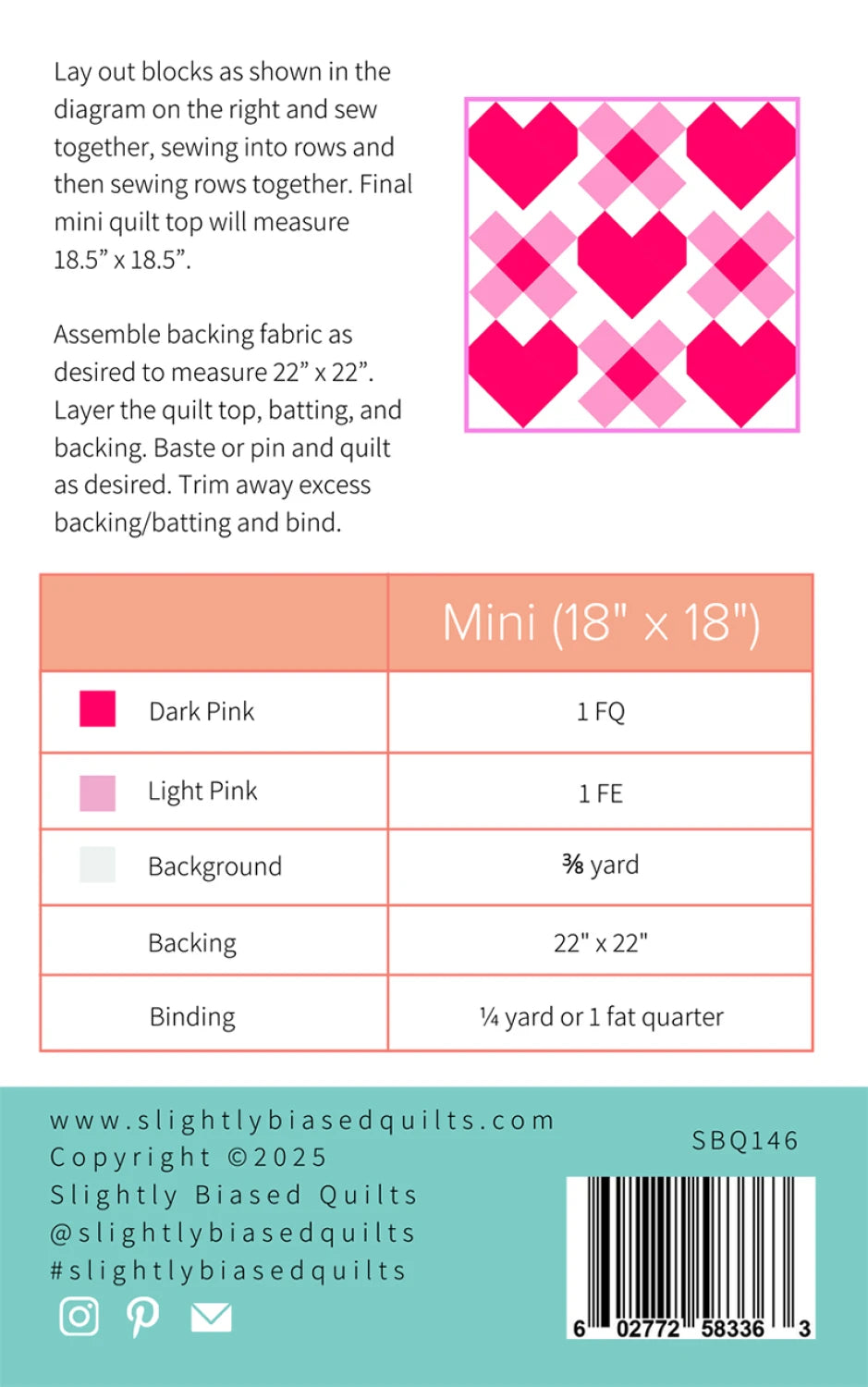 Back of the Cordate Mini Remix Quilt Pattern by Slightly Biased Quilts