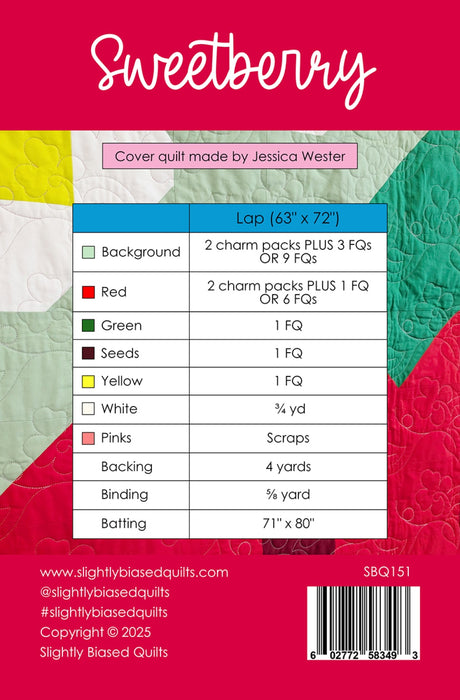 Back of the Sweetberry Quilt Pattern by Slightly Biased Quilts