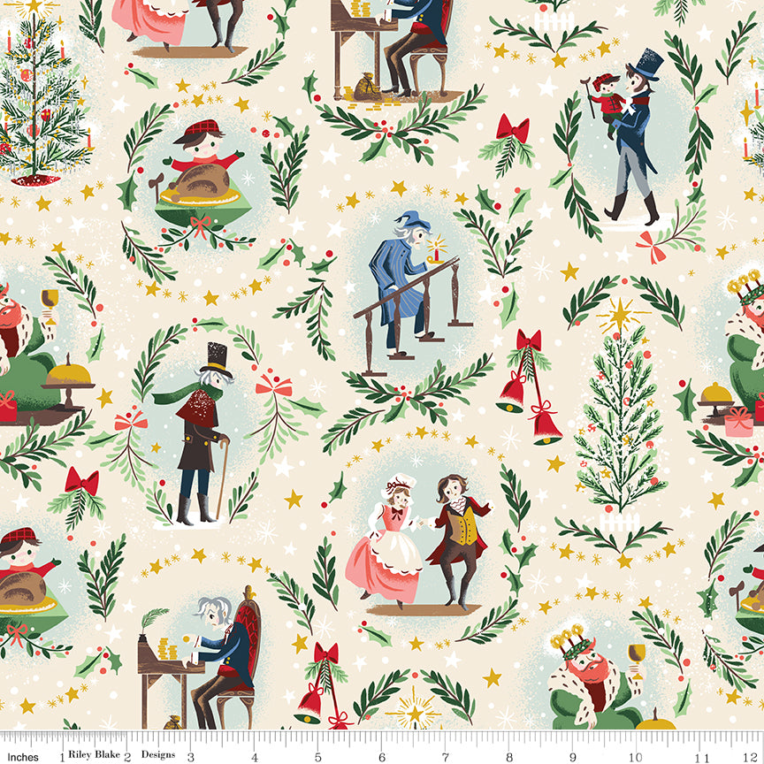 Carol Keep Christmas Well Ivory Sparkle Quilt Fabric by Jill Howarth