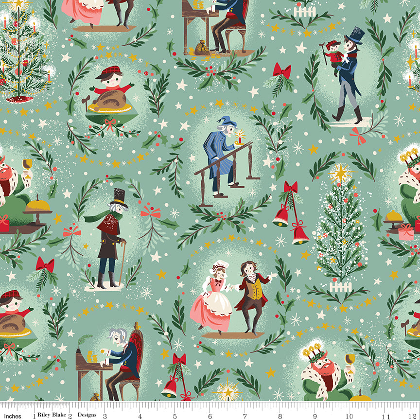 Carol Keep Christmas Well Pistachio Sparkle Quilt Fabric by Jill Howarth