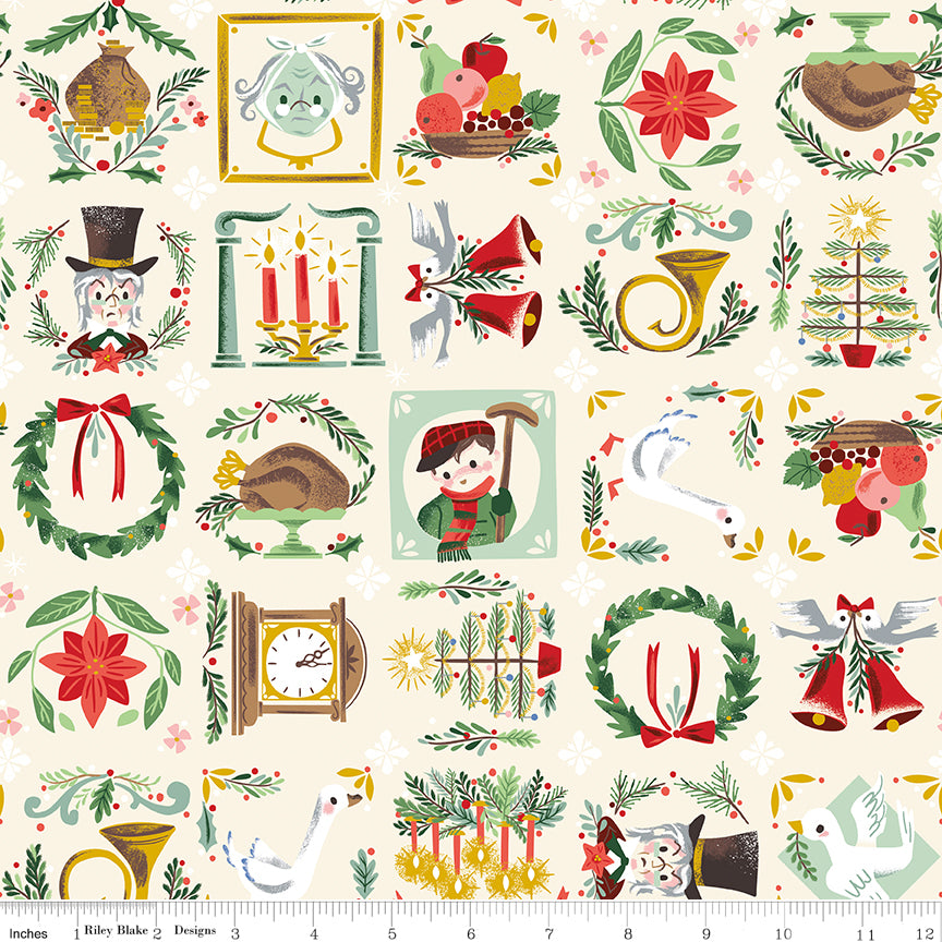 Carol Bless Us Ivory Sparkle Quilt Fabric by Jill Howarth