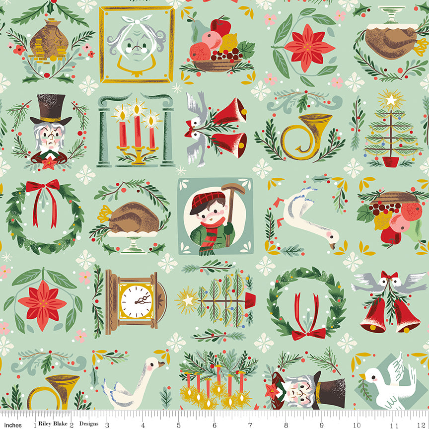 Carol Bless Us Mint Sparkle Quilt Fabric by Jill Howarth
