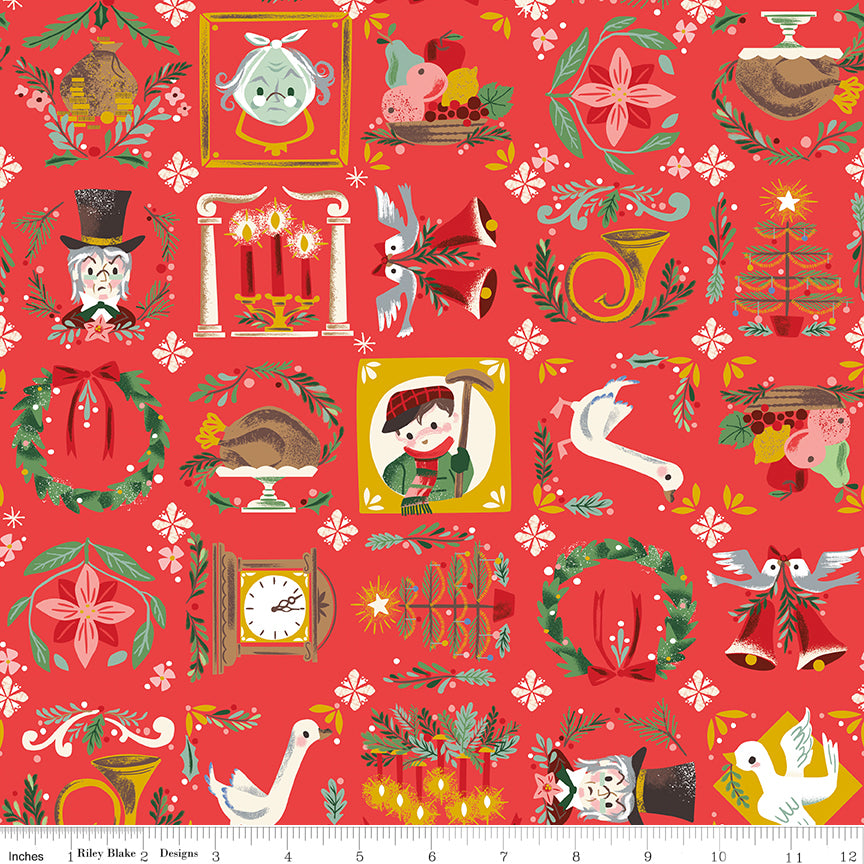 Carol Bless Us Red Sparkle Quilt Fabric by Jill Howarth