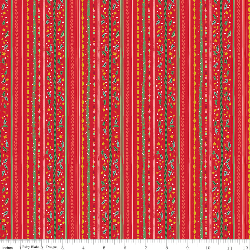 Carol Winterberry Stripes Red Sparkle Quilt Fabric by Jill Howarth