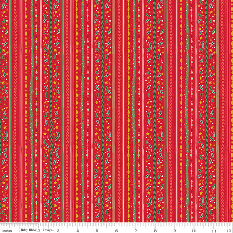 Carol Winterberry Stripes Red Sparkle Quilt Fabric - Riley Blake Designs - Jill Howarth