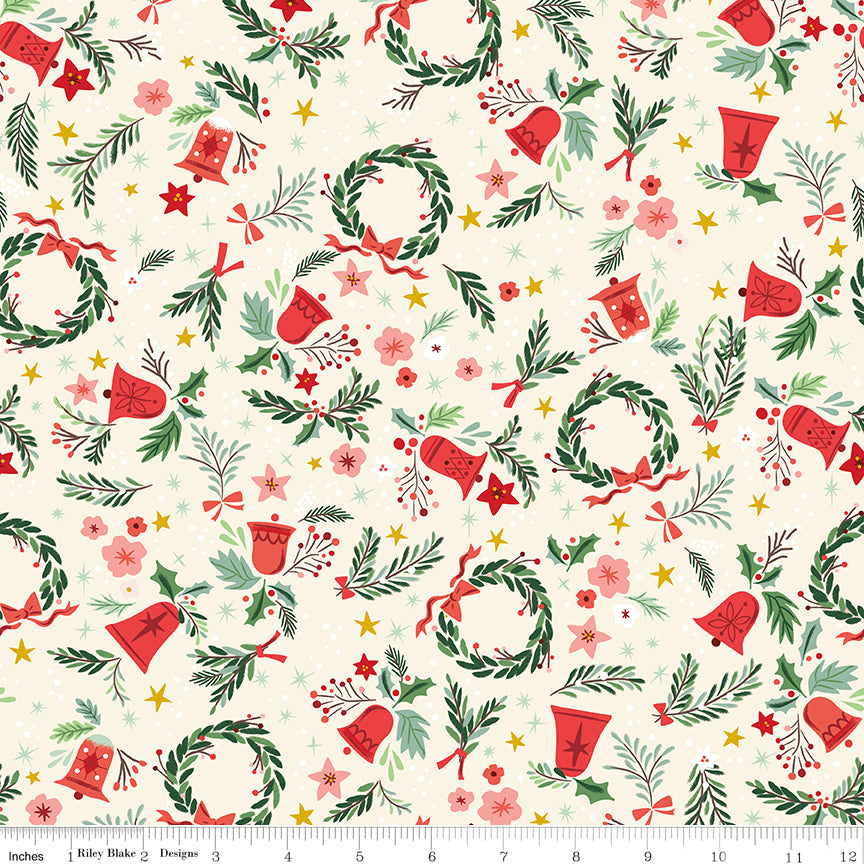 Carol Berries and Boughs Ivory Sparkle Quilt Fabric by Jill Howarth