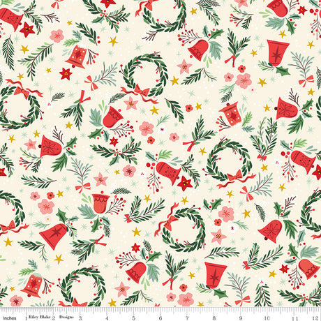 Carol Berries and Boughs Ivory Sparkle Quilt Fabric - Riley Blake Designs - Jill Howarth