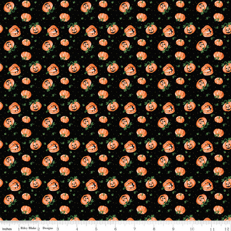 Cobweb Cottage Pumpkin Toss Licorice Sparkle Quilt Fabric - Riley Blake Designs - Melissa Mortenson