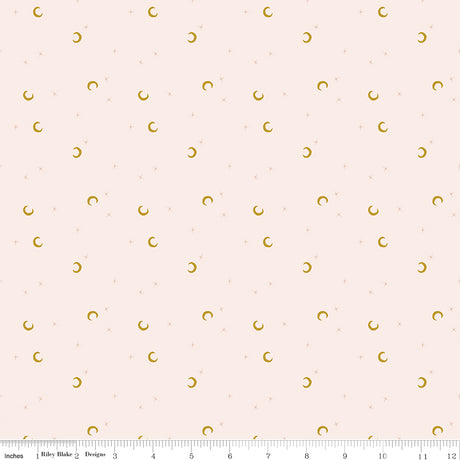 Cobweb Cottage Moon and Stars Champagne Pink Sparkle Quilt Fabric - Riley Blake Designs - Melissa Mortenson