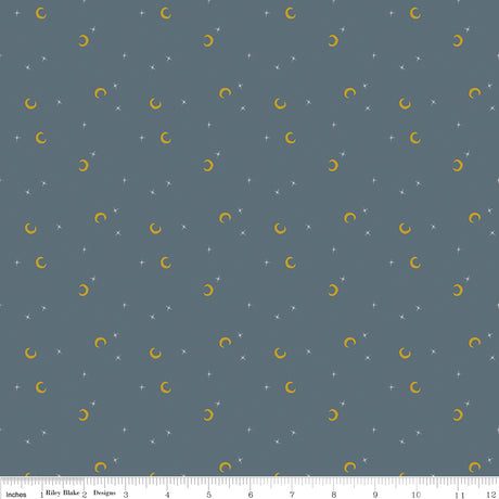 Cobweb Cottage Moon and Stars Thunder Sparkle Quilt Fabric - Riley Blake Designs - Melissa Mortenson