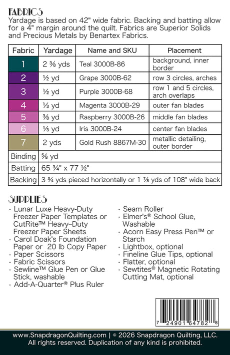 Back of the Lunar Luxe Quilt Pattern by Snapdragon Studios