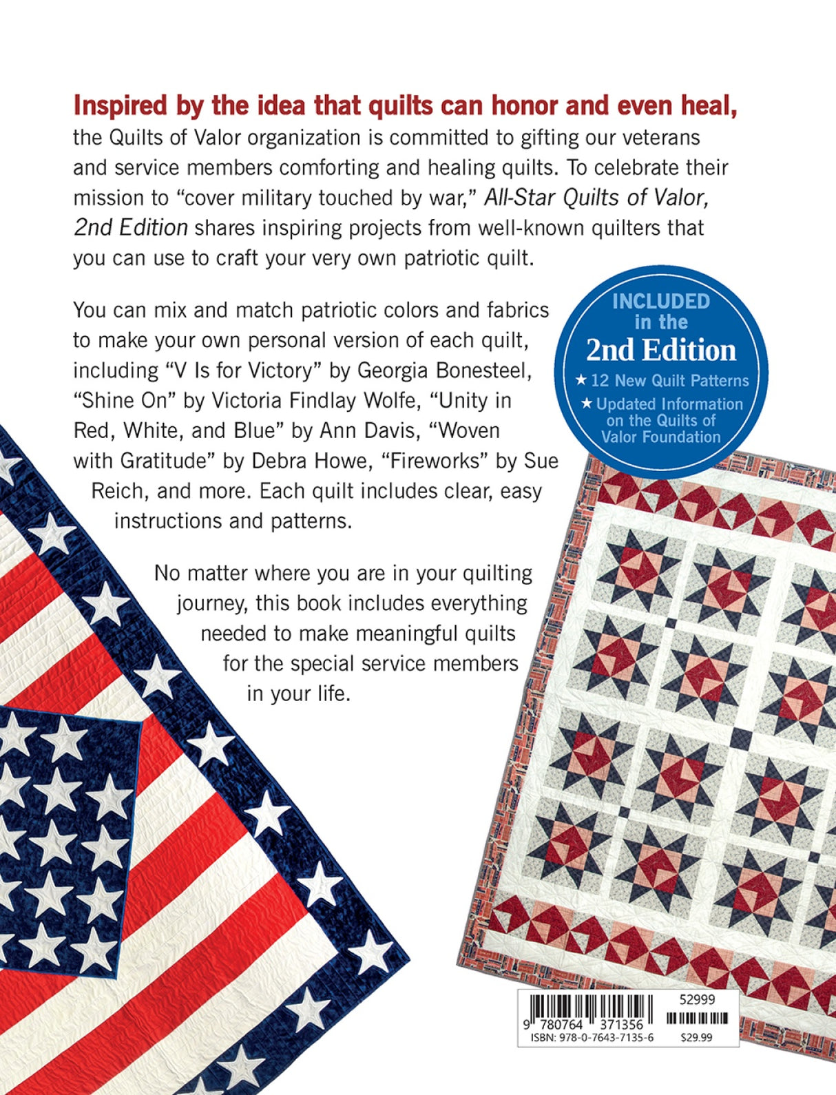 Back of the All-Star Quilts of Valor 2nd Edition by Schiffer Publishing