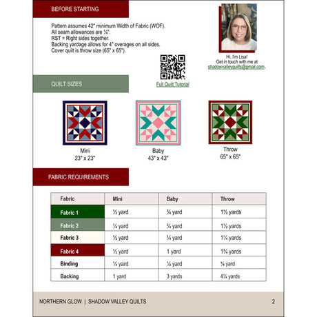 Back of the Northern Glow Quilt Pattern by Shadow Valley Quilts