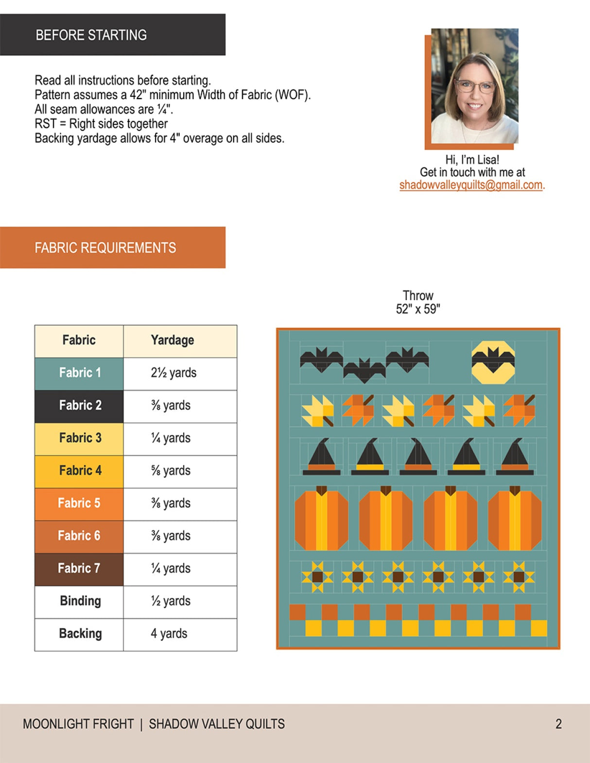 Back of the Moonlight Fright Quilt Pattern by Shadow Valley Quilts
