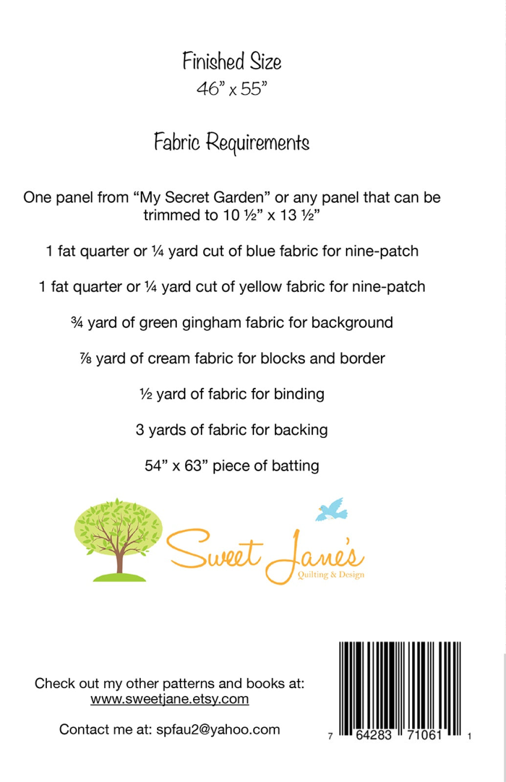 Back of the Perennial Bliss Quilt Pattern by Sweet Jane's Quilting & Design