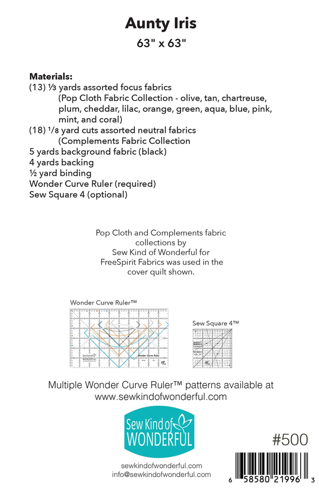 Back of Aunty Iris Quilt Pattern - Sew Kind of Wonderful - 63" x 63"