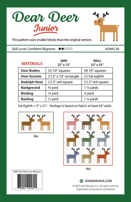 Back of the Dear Deer JUNIOR Quilt Pattern by Sew Mariana