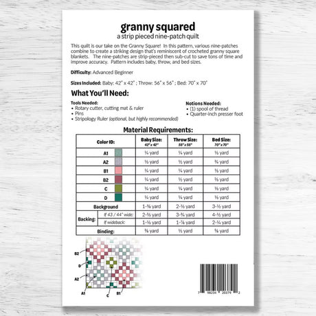 Back of the Granny Squared Quilt Pattern by Studio M Squared