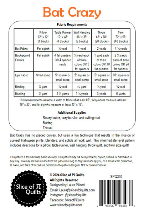 Back of the Bat Crazy Quilt Pattern by Slice of Pi Quilts