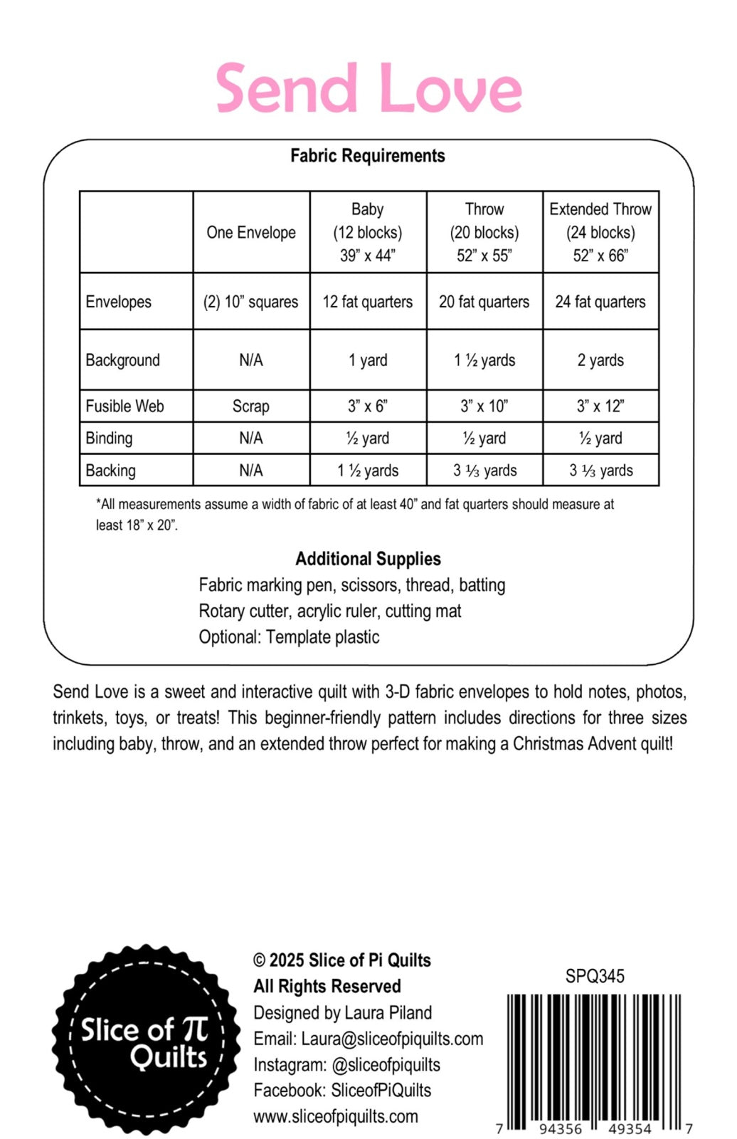 Back of the Send Love Quilt Pattern by Slice of Pi Quilts