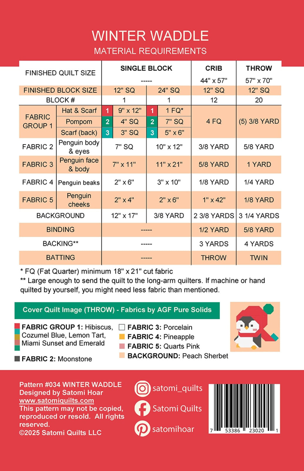 Back of the Winter Waddle Quilt Pattern by Satomi Quilts LLC