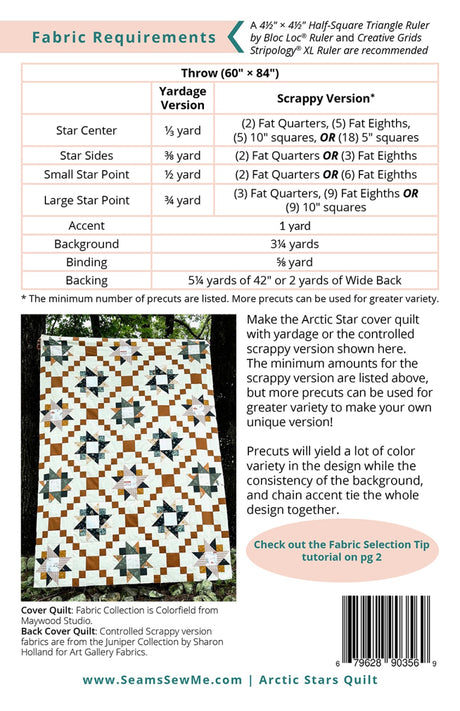 Back of the Arctic Stars Quilt Pattern by Seams Sew Me