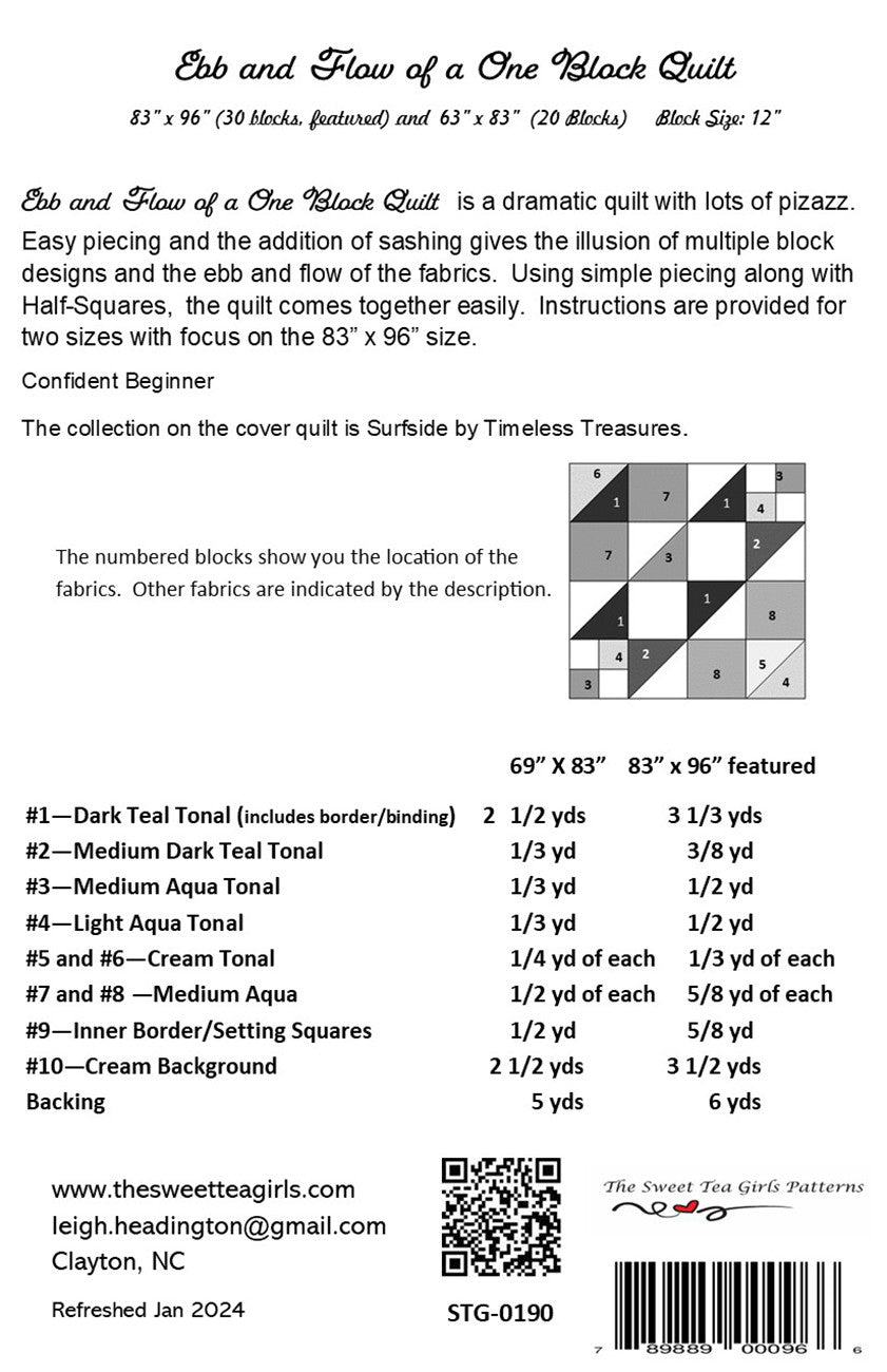 Back of the Ebb and Flow of a One Block Quilt Pattern by Sweet Tea Girls Patterns