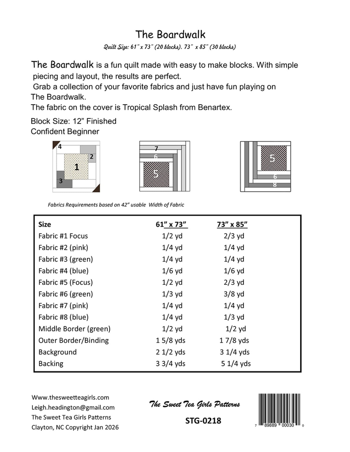 Back of the The Boardwalk Quilt Pattern by Sweet Tea Girls Patterns